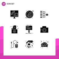 Mobile Interface Solid Glyph Set of 9 Pictograms of record folder development file product Editable Vector Design Elements