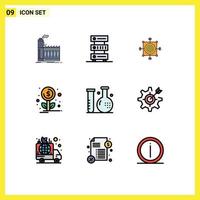 Mobile Interface Filledline Flat Color Set of 9 Pictograms of investment financing server target dart Editable Vector Design Elements