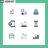 Pack of 9 creative Flat Colors of online programming city development coding Editable Vector Design Elements