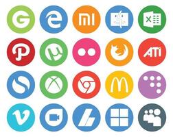 Paquete de 20 íconos de redes sociales que incluye video coderwall firefox mcdonalds xbox vector