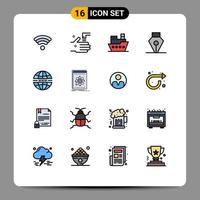 Set of 16 Modern UI Icons Symbols Signs for web security steamboat internet pen Editable Creative Vector Design Elements