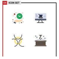 Mobile Interface Flat Icon Set of 4 Pictograms of clock science time online box Editable Vector Design Elements