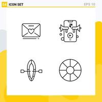 Set of 4 Modern UI Icons Symbols Signs for sms beach heart video travel Editable Vector Design Elements