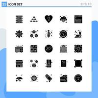 Pack of 25 creative Solid Glyphs of layout design heart coding computing Editable Vector Design Elements