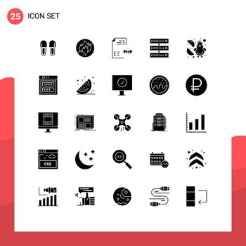 Pack of 25 creative Solid Glyphs of network data construction computing document Editable Vector Design Elements