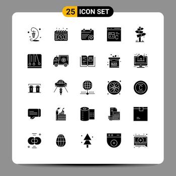 Paquete de glifos sólidos de 25 interfaces de usuario de signos y símbolos modernos del código de desarrollo día c fecha elementos de diseño vectorial editables vector