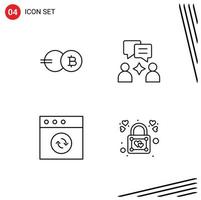 Line Pack of 4 Universal Symbols of eb coin sync crypto currency chatting lock Editable Vector Design Elements