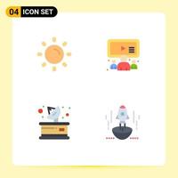 Modern Set of 4 Flat Icons Pictograph of brightness media shine team receiver Editable Vector Design Elements