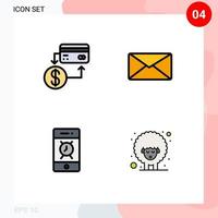 Filledline Flat Color Pack of 4 Universal Symbols of accounting alarm credit email bell Editable Vector Design Elements