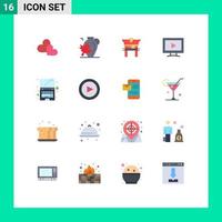 Universal Icon Symbols Group of 16 Modern Flat Colors of computer video maple screen chinese Editable Pack of Creative Vector Design Elements