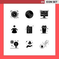 Set of 9 Vector Solid Glyphs on Grid for and people laptop virus attack Editable Vector Design Elements