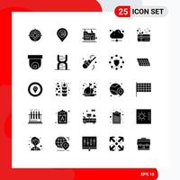 User Interface Pack of 25 Basic Solid Glyphs of present gift bullet online technology Editable Vector Design Elements