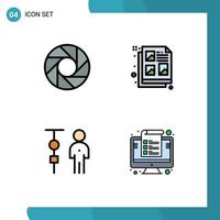 Mobile Interface Filledline Flat Color Set of 4 Pictograms of camera corporate administration creative idea people Editable Vector Design Elements