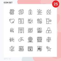 25 Universal Line Signs Symbols of fire room military bath two Editable Vector Design Elements