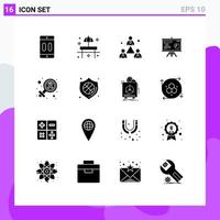 Universal Icon Symbols Group of 16 Modern Solid Glyphs of graph board sunshade presentation management Editable Vector Design Elements