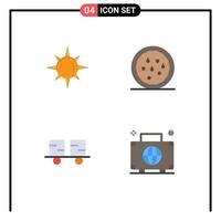 Modern Set of 4 Flat Icons and symbols such as sun forklift truck healthy caterpillar vehicles bag Editable Vector Design Elements