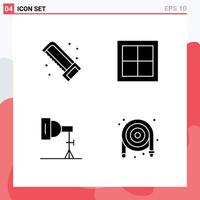 Universal Icon Symbols Group of 4 Modern Solid Glyphs of mechanical light saw house photography Editable Vector Design Elements