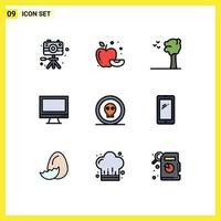 9 iconos creativos signos y símbolos modernos de elementos de diseño de vector editables de dispositivo de pc de aves de moneda de halloween