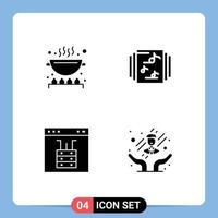 Universal Icon Symbols Group of 4 Modern Solid Glyphs of cook interface pan music server Editable Vector Design Elements