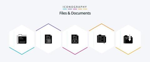 Files And Documents 25 Glyph icon pack including document. archive. file. music. media vector