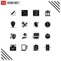 conjunto de 16 iconos modernos de la interfaz de usuario signos de símbolos para los elementos de diseño vectorial editables del banco de ubicación y coche de medios vector