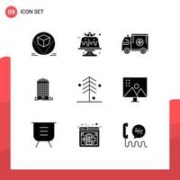 9 Solid Glyph concept for Websites Mobile and Apps space office sweet building help Editable Vector Design Elements