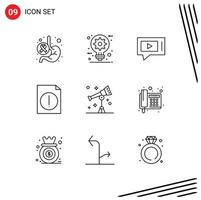 9 Universal Outlines Set for Web and Mobile Applications astronomy document design alert video Editable Vector Design Elements