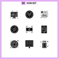 9 User Interface Solid Glyph Pack of modern Signs and Symbols of distribution ui process interface browser Editable Vector Design Elements