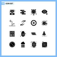 Editable Vector Line Pack of 16 Simple Solid Glyphs of traffic directional communications arrows eye Editable Vector Design Elements