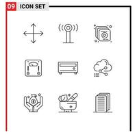 Set of 9 Vector Outlines on Grid for share media multimedia amplifier weighing Editable Vector Design Elements