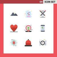 Universal Icon Symbols Group of 9 Modern Flat Colors of location pulse love heart write Editable Vector Design Elements