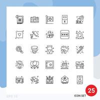 Mobile Interface Line Set of 25 Pictograms of garden refrigerator flag kitchen maple Editable Vector Design Elements