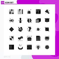 Group of 25 Solid Glyphs Signs and Symbols for game webpage plan router internet Editable Vector Design Elements