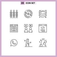 Pack of 9 Modern Outlines Signs and Symbols for Web Print Media such as online answers design html code Editable Vector Design Elements