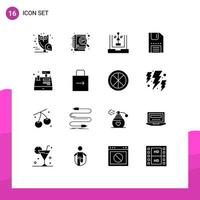 Pack of 16 creative Solid Glyphs of save floppy coding download planning Editable Vector Design Elements