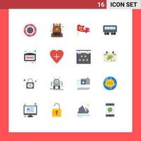 Universal Icon Symbols Group of 16 Modern Flat Colors of heart shape tape location cassette audio Editable Pack of Creative Vector Design Elements