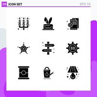 Set of 9 Vector Solid Glyphs on Grid for location star browser police setting Editable Vector Design Elements