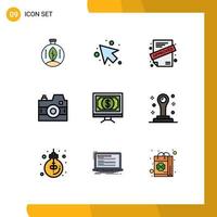 Filledline Flat Color Pack of 9 Universal Symbols of money click approved bank photo Editable Vector Design Elements