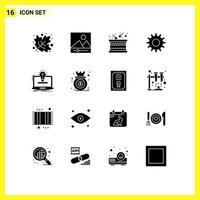 Universal Icon Symbols Group of 16 Modern Solid Glyphs of solution idea music solution setting Editable Vector Design Elements