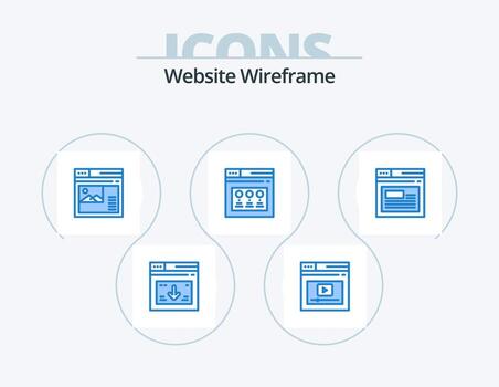 sitio web estructura alámbrica icono azul paquete 5 diseño de iconos. web. Internet. sitio web. galería. web vector