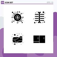 Solid Glyph Pack of 4 Universal Symbols of distribution bath soap money ray clean Editable Vector Design Elements