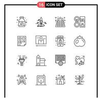 Set of 16 Vector Outlines on Grid for make beauty space make up battery Editable Vector Design Elements