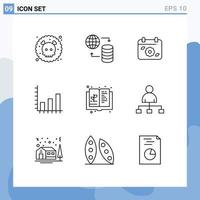 Modern Set of 9 Outlines Pictograph of education graph calendar chart analysis Editable Vector Design Elements
