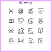 16 User Interface Outline Pack of modern Signs and Symbols of internet connection interaction send mail Editable Vector Design Elements