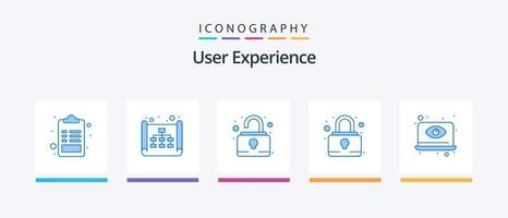 experiencia de usuario paquete de iconos azul 5 que incluye computadora portátil. cerrar con llave. página. seguridad. seguridad. diseño de iconos creativos vector