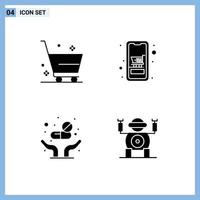 Group of 4 Modern Solid Glyphs Set for cart medicine shopping mobile tablets Editable Vector Design Elements