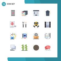 16 Universal Flat Color Signs Symbols of recycle garbage matrix dustbin sitemap Editable Pack of Creative Vector Design Elements