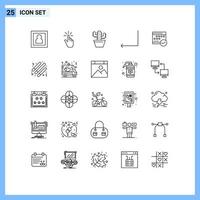 Mobile Interface Line Set of 25 Pictograms of schedule back hand arrow pot Editable Vector Design Elements