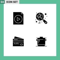 Set of 4 Modern UI Icons Symbols Signs for document card search judge credit Editable Vector Design Elements