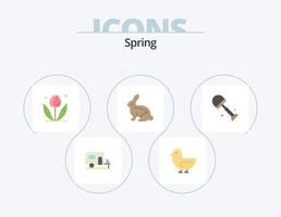 paquete de iconos planos de primavera 5 diseño de iconos. palas grande. floral. conejo. Pascua de Resurrección vector